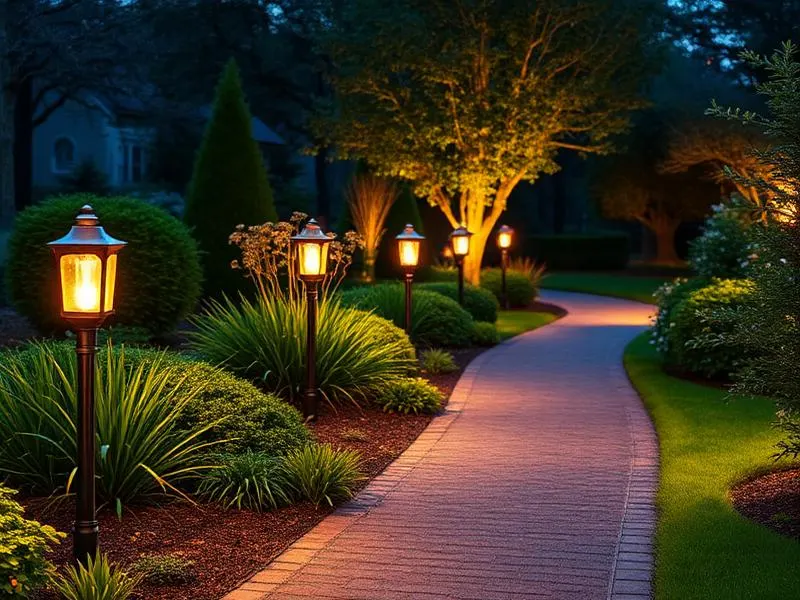 Garden pathway with bollard lights